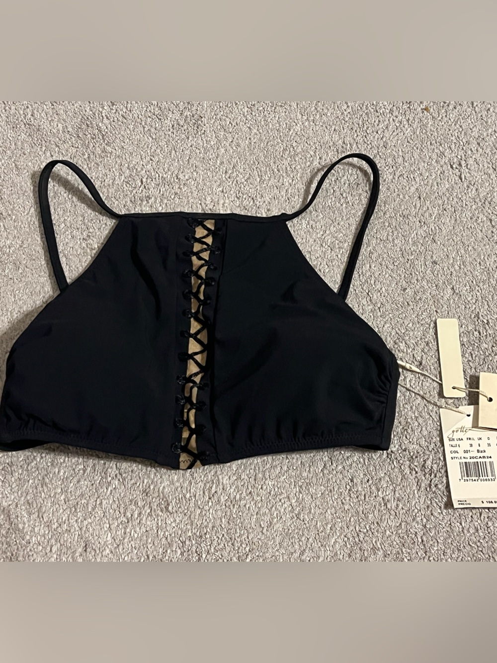 Gottex Black Lace-Up High Neck Bikini Top